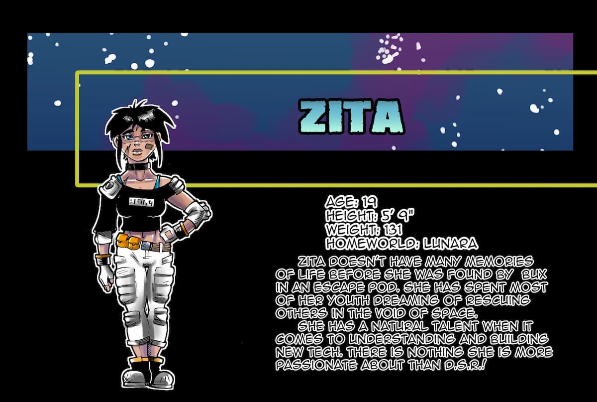 Character card artwork for Zit from D.S.R. Deep Space Rescue.